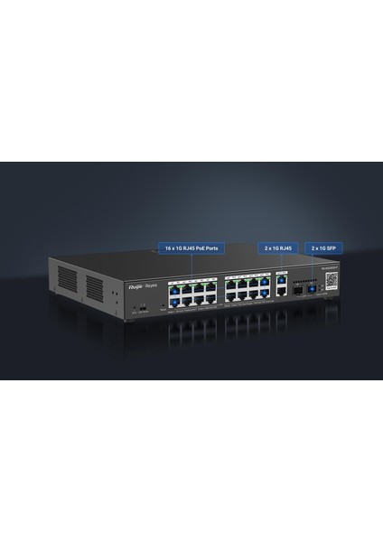 Ruıjıe Reyee RG-ES220GS-P 16 Port 10/100/1000 16 Port Poe 2 Port Uplınk 2 Sfp 250W Cloud Yönetilebilir Rack Mount Swıtc