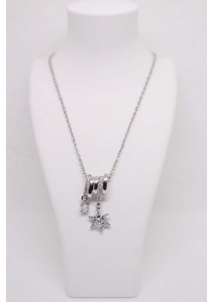 Çelik Paslanmaz Divit Detaylı Yıldız Kadın Kolye