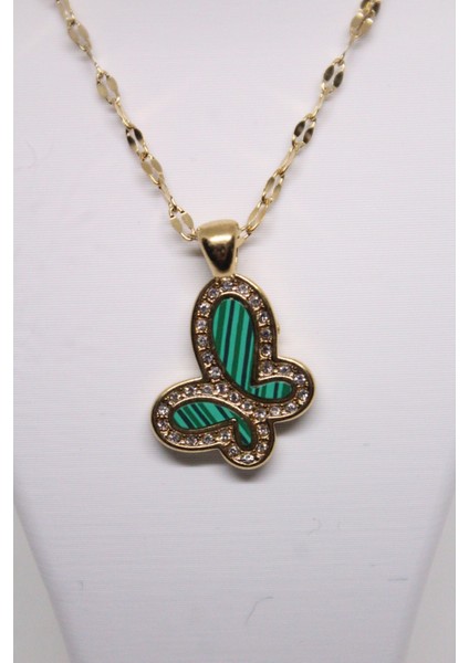 Zirkon Taşlı Yeşil Kanatlı Kelebek Kadın Kolye