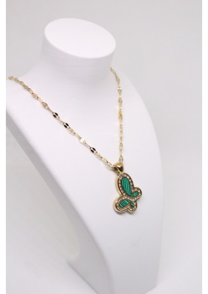 Zirkon Taşlı Yeşil Kanatlı Kelebek Kadın Kolye modelleri