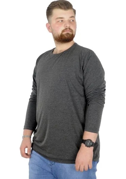 Büyük Beden Erkek Tshirt Likralı Bisiklet Yaka 20102 Antramelanj