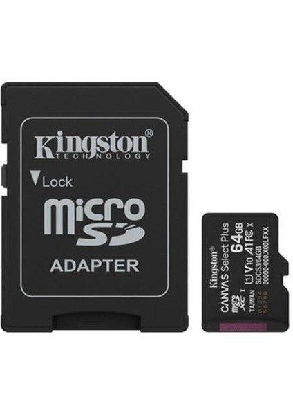 64 GB KINGSTON CANVAS SELECT PLUS MICRO SD CARD CL10 SDCS3/64GB