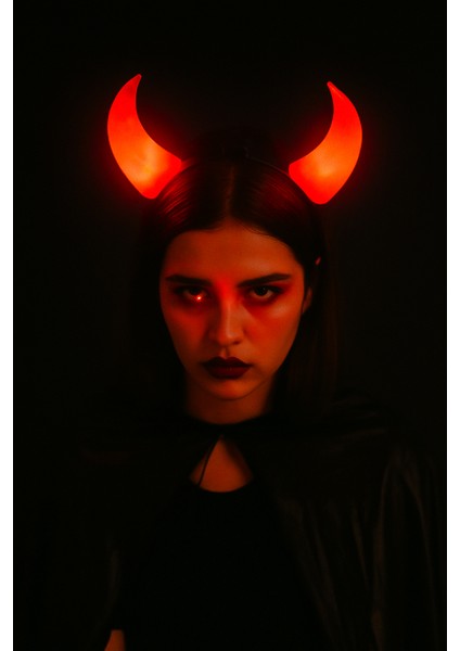 Halloween Taç Şeytan Işıklı Büyük Boynuzlu