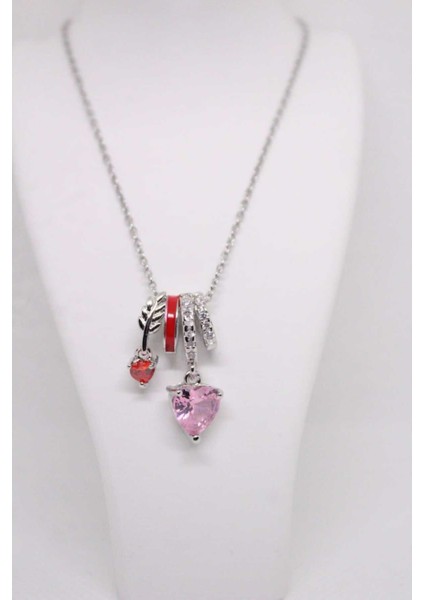 Çelik Paslanmaz Divit Detaylı Kalp Kadın Kolye