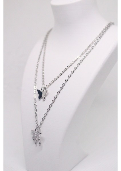 Zirkon Taşlı Ikili Kelebek Kolye Gümüş fiyatları