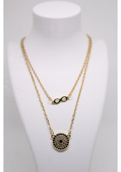 Zirkon Taşlı Sonsuzluk Nazar Kadın Kolyesi Çift