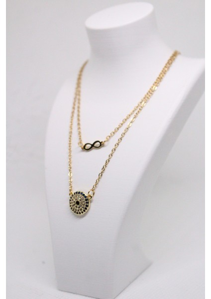 Zirkon Taşlı Sonsuzluk Nazar Kadın Kolyesi Çift fiyatları