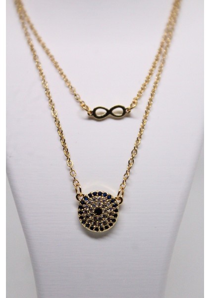 Zirkon Taşlı Sonsuzluk Nazar Kadın Kolyesi Çift fırsatları