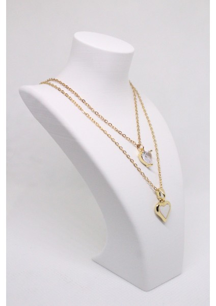 Zirkon Taşlı Çift Kalp Kolyesi Glod modelleri