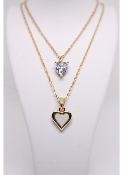 Zirkon Taşlı Çift Kalp Kolyesi Glod fırsatları