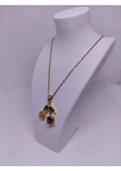 Zirkon Taşlı Kiraz Figürlü Çelik Kadın Kolye modelleri