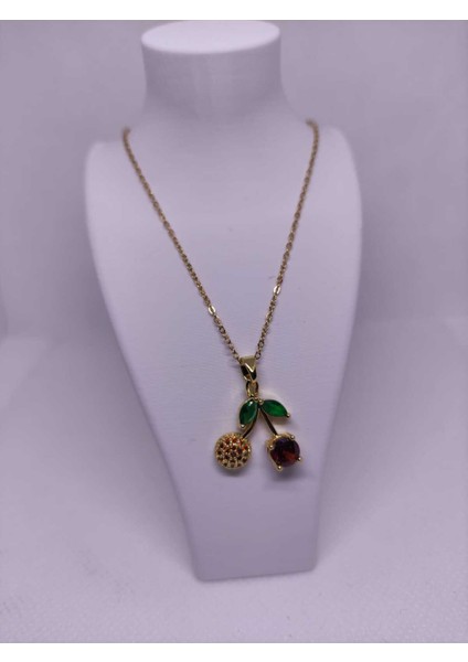 Zirkon Taşlı Kiraz Figürlü Çelik Kadın Kolye fırsatları