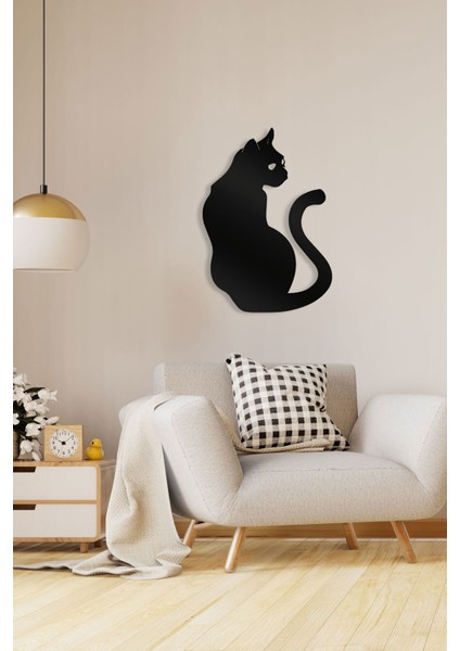 Siyah Kedi Silüetli Metal Tablo | Minimal Hayvan Figürlü Duvar Dekoru