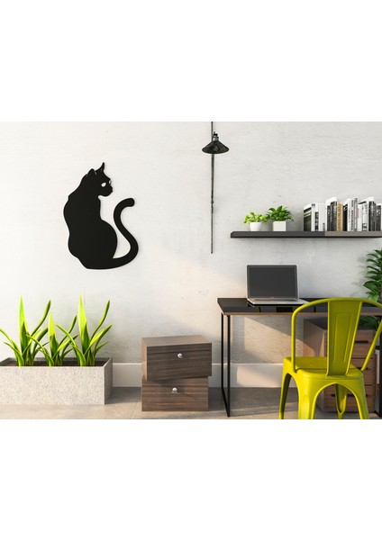 Siyah Kedi Silüetli Metal Tablo | Minimal Hayvan Figürlü Duvar Dekoru fiyatları