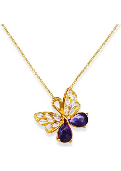 Paslanmaz Çelik Zirkon Taşlı Lüks Kelebek Kadın Kolye 316L Çelik fiyatları