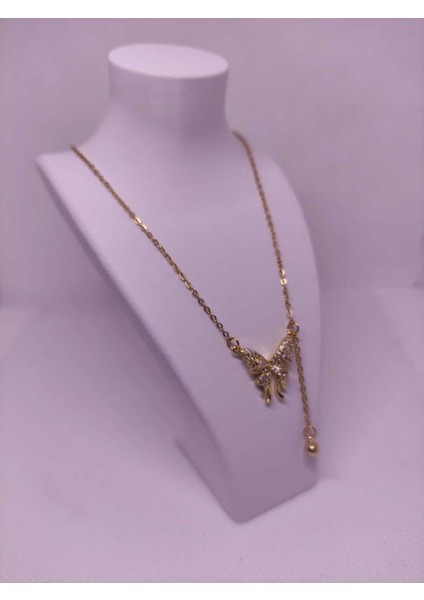 Zirkon Taşlı Kelebek Figürlü Çelik Kadın Kolye