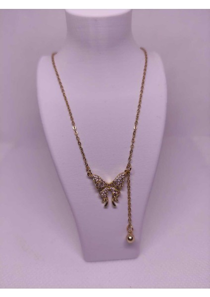 Zirkon Taşlı Kelebek Figürlü Çelik Kadın Kolye modelleri