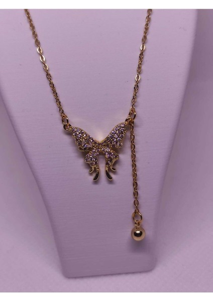 Zirkon Taşlı Kelebek Figürlü Çelik Kadın Kolye fırsatları