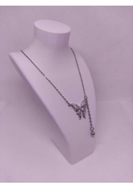 Zirkon Taşlı Kelebek Figürlü Çelik Kadın Kolye fiyatları