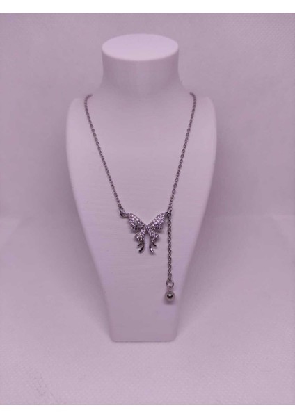 Zirkon Taşlı Kelebek Figürlü Çelik Kadın Kolye modelleri