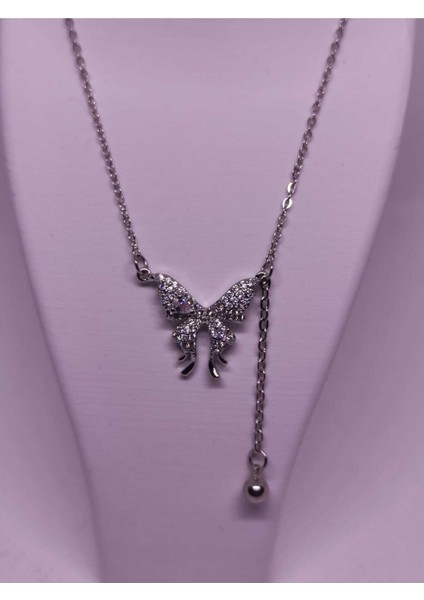 Zirkon Taşlı Kelebek Figürlü Çelik Kadın Kolye fırsatları