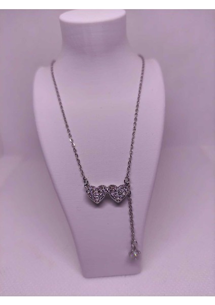 Zirkon Taşlı Çift Kalp Figürlü Çelik Kadın Kolye fırsatları