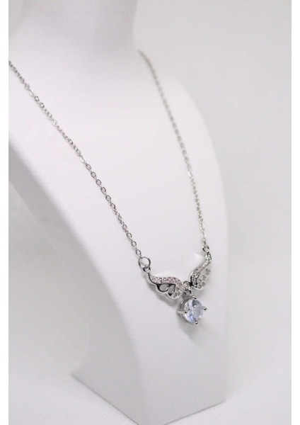 Zirkon Taşlı Melek Kanatlı Çelik Kadın Kolye modelleri