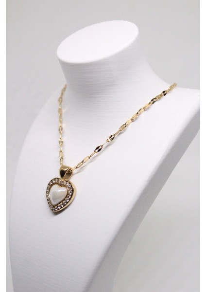 Çelik Kalp Figürlü Zirkon Taşlı Kadın Kolye – 316L Paslanmaz Çelik, Zarif ve Işıltılı Tasarım fırsatları