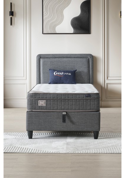 Melisa Tek Kişilik Sandıklı Baza + Full Ortopedik Antibakteriyel Visco Yatak + Başlık 3 Lü Set