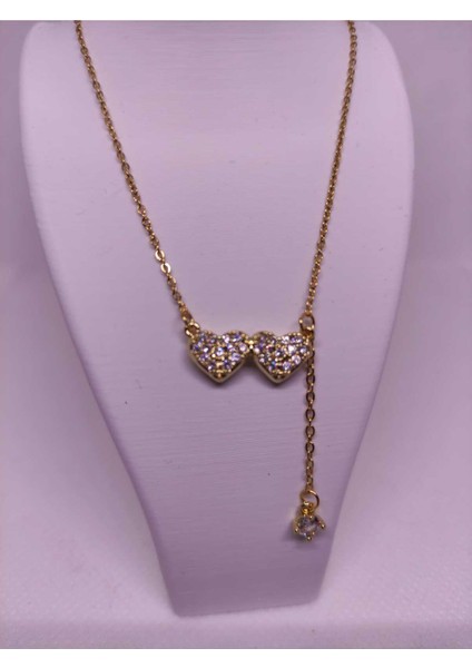 Zirkon Taşlı Çift Kalp Figürlü Çelik Kadın Kolye fiyatları