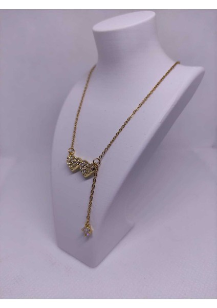 Zirkon Taşlı Çift Kalp Figürlü Çelik Kadın Kolye fırsatları