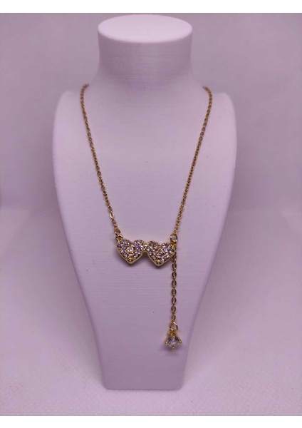 Zirkon Taşlı Çift Kalp Figürlü Çelik Kadın Kolye indirimleri