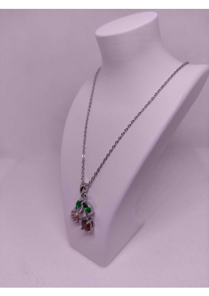 Zirkon Taşlı Kiraz Figürlü Çelik Kadın Kolye fiyatları