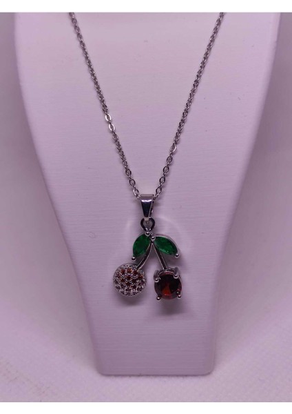 Zirkon Taşlı Kiraz Figürlü Çelik Kadın Kolye fırsatları