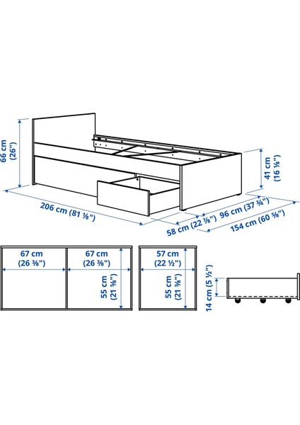 Vıhals / Luröy Tek Kişilik Karyola Beyaz 90 x 200 cm 2 Çekmeceli fiyatları