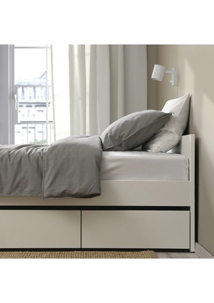 Vıhals / Luröy Tek Kişilik Karyola Beyaz 90 x 200 cm 2 Çekmeceli