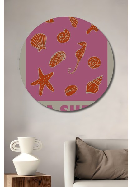 Deniz Kabukları Dekoratif Ahşap Mdf Ev/işyeri Duvar Tablo Yuvarlak Ev/işyeri Duvar Tablo