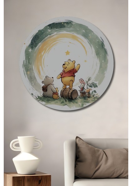 Winnie The Pooh Ahşap Mdf Dekoratif Ev/işyeri Duvar Tablo Yuvarlak Ev/işyeri Duvar Tablo