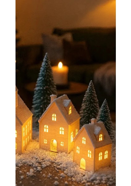 Model Ev LED Işıklı Kış Evi Halloween 8CM-11CM 2 Li Set