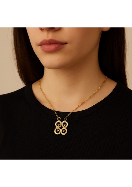 Zirkon Taşlı Lüks Beş Daire Çelik Kadın Kolye