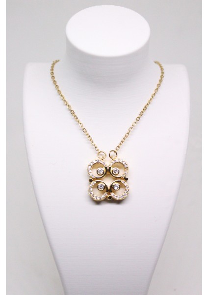 Zirkon Taşlı Lüks Beş Daire Çelik Kadın Kolye fırsatları