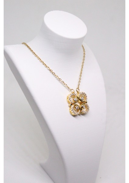 Zirkon Taşlı Lüks Beş Daire Çelik Kadın Kolye indirimleri