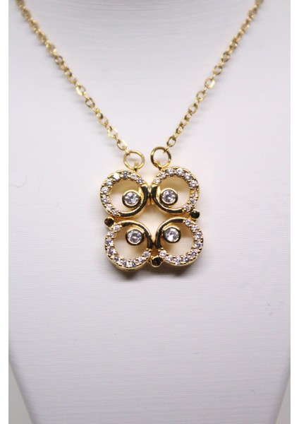 Zirkon Taşlı Lüks Beş Daire Çelik Kadın Kolye