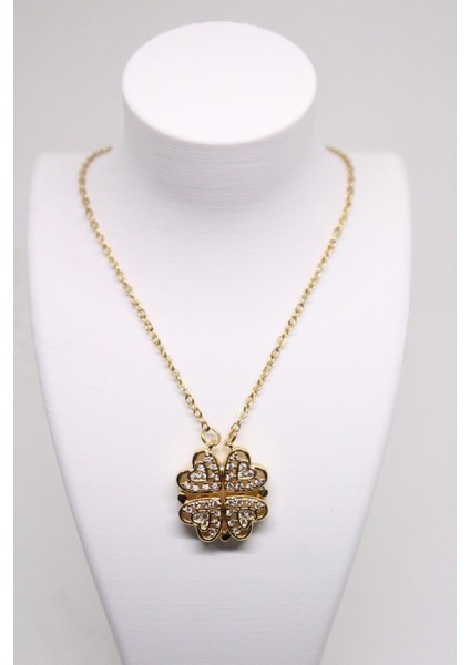 Yonca Kalp Zirkon Taşlı Lüks Çelik Kadın Kolye