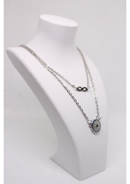 Zirkon Taşlı Sonsuzluk Nazar Kadın Kolyesi – 316L Paslanmaz Çelik, Çift Set modelleri