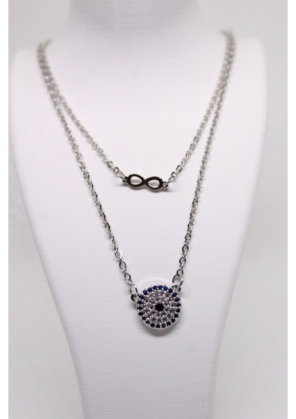 Zirkon Taşlı Sonsuzluk Nazar Kadın Kolyesi – 316L Paslanmaz Çelik, Çift Set fırsatları