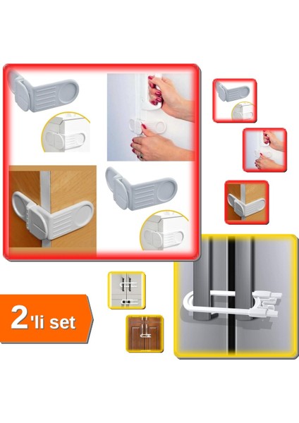 Çekmece+Dolap Koruma 2li Set Bebek Çocuk Kilidi Hızlı Takılan Emniyet Kilidi LMN456