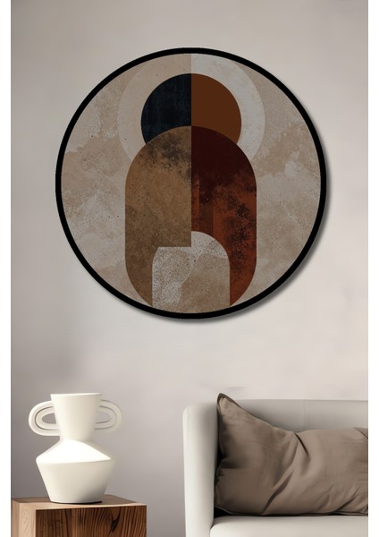 Çerçeve Görünümlü Retro Geometrik Soyut Ahşap Mdf Dekoratif Ev Duvar Tablo Yuvarlak Ev Duvar Tablo
