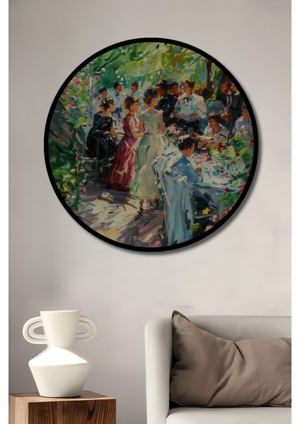 Çerçeve Görünümlü Bahçe Ziyafeti Dekoratif Ahşap Mdf Ev Duvar Tablo Yuvarlak Ev Duvar Tablo
