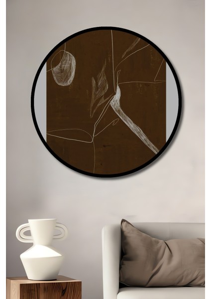 Çerçeve Görünümlü Soyut Sanat Dekoratif Ahşap Mdf Işyeri Duvar Tablo Yuvarlak Işyeri Duvar Tablo